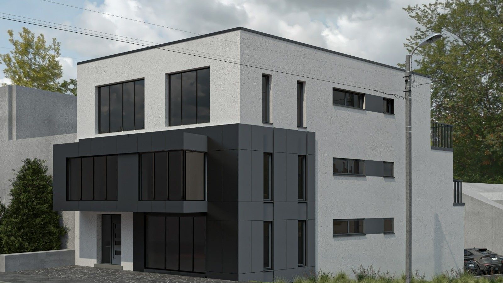 Transformation d’une maison en immeuble de 3 appartements à Saint-Nicolas, Liège, avec extension verticale contemporaine.